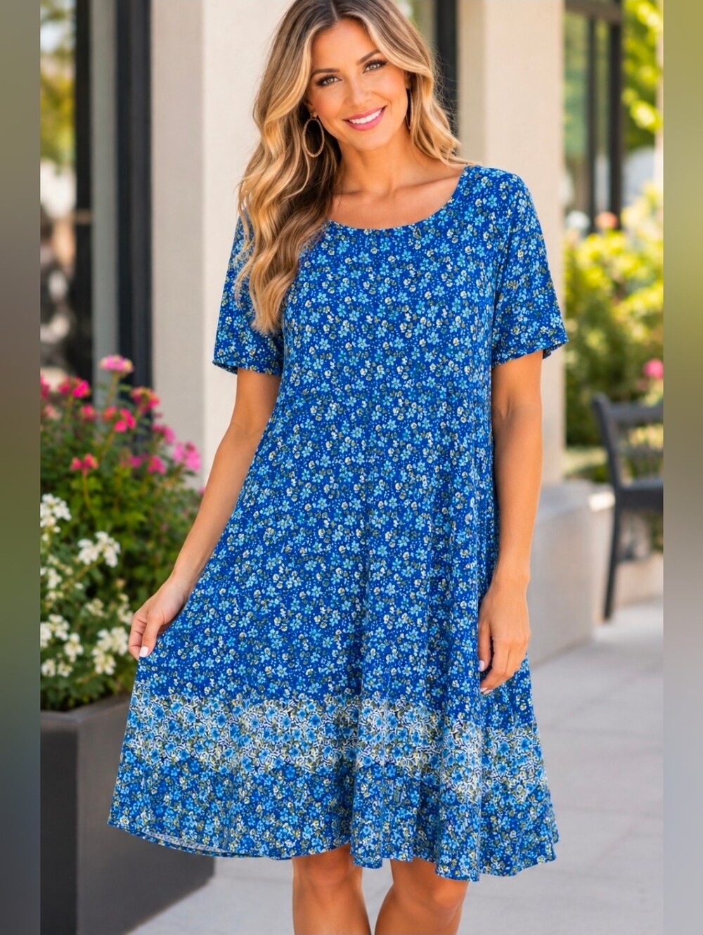 St. John's Bay Blue Floral Short-Sleeve Tunic